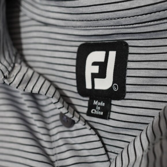 FootJoy Mens Polo Shirt Grey Striped Sz L GOLF TENNIS - Picture 7 of 8